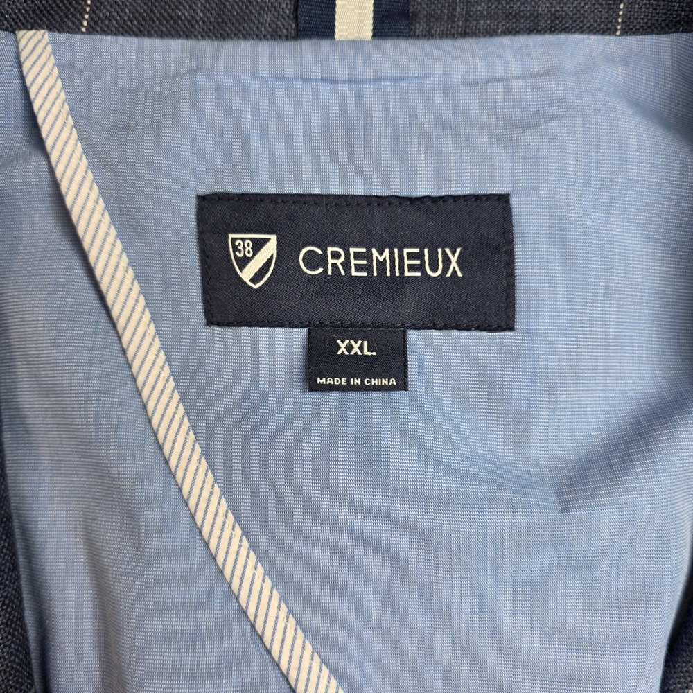Cremieux Mens XXL Blue Windowpane 100% Linen Blazer Elbow Patches Sport Coat - Picture 2 of 13